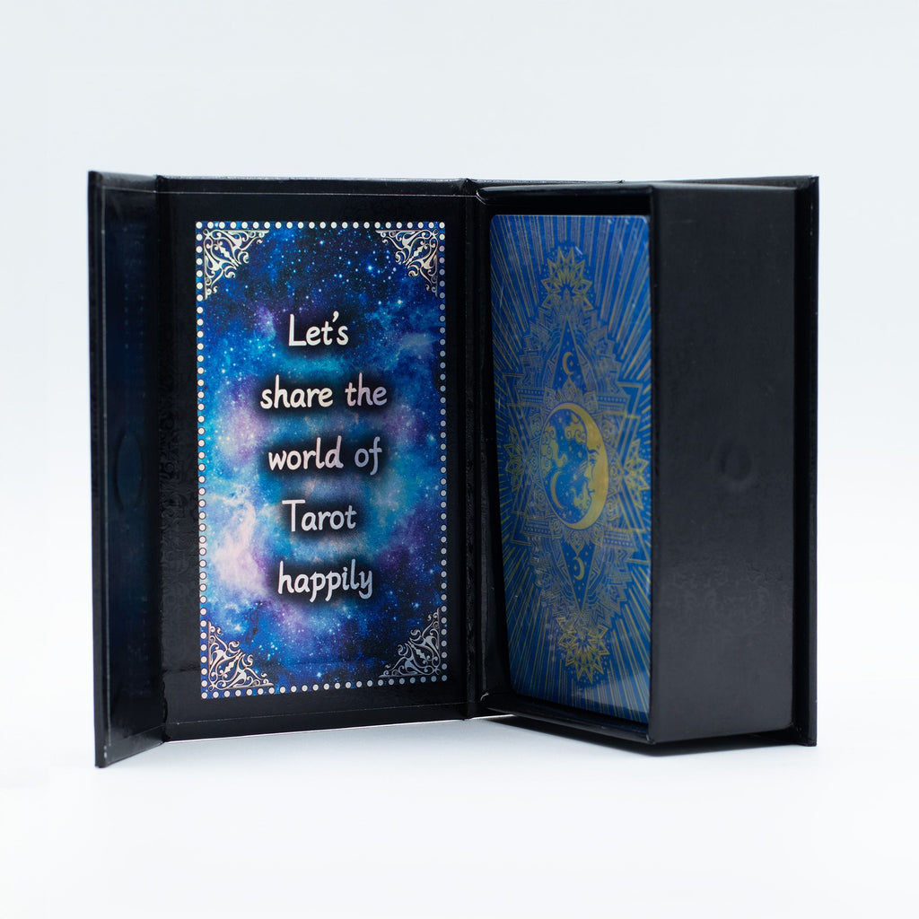 Conjunto de cartas de Tarot con lámina azul - Cara de la Luna - con folleto