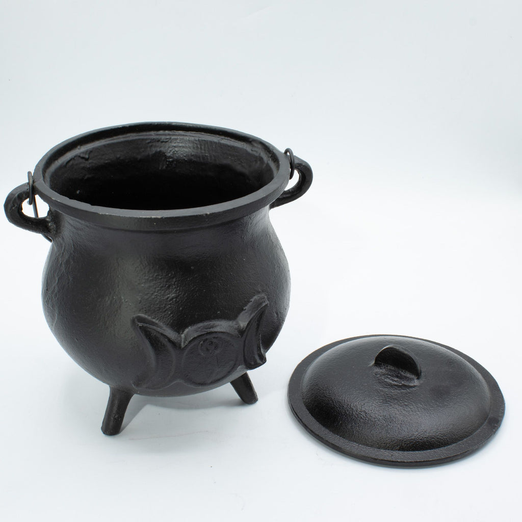 Extragrande Caldero de hierro fundido con Triple Luna 23x18 cm (al menos 4 kg)